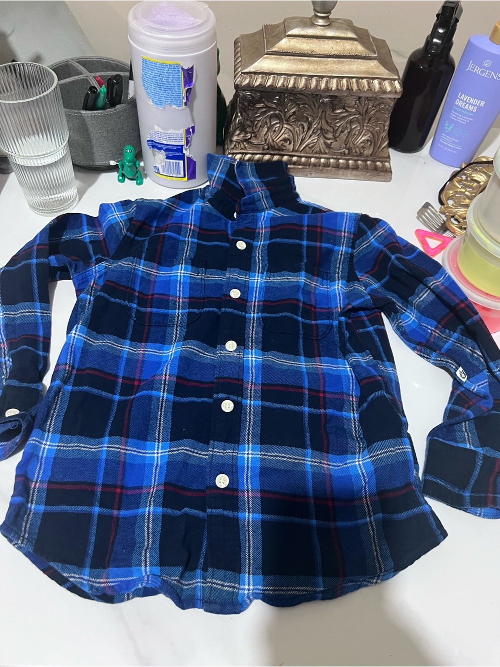 GAP Blue Plaid Button-Down Shirt for Kids